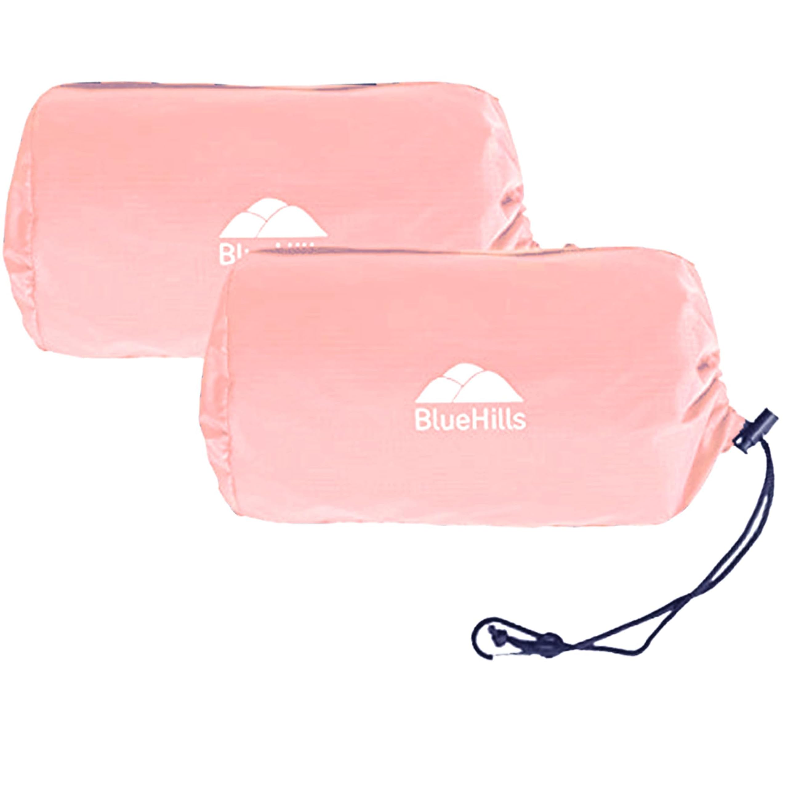 BlueHills Ultra Compact Travel Blanket 2 Pack Large Soft Cozy Portable Blanket Sheet with Carry Case and for Flight Airplane Car Layover Camping Hotel Blue C206-2PK-Pink