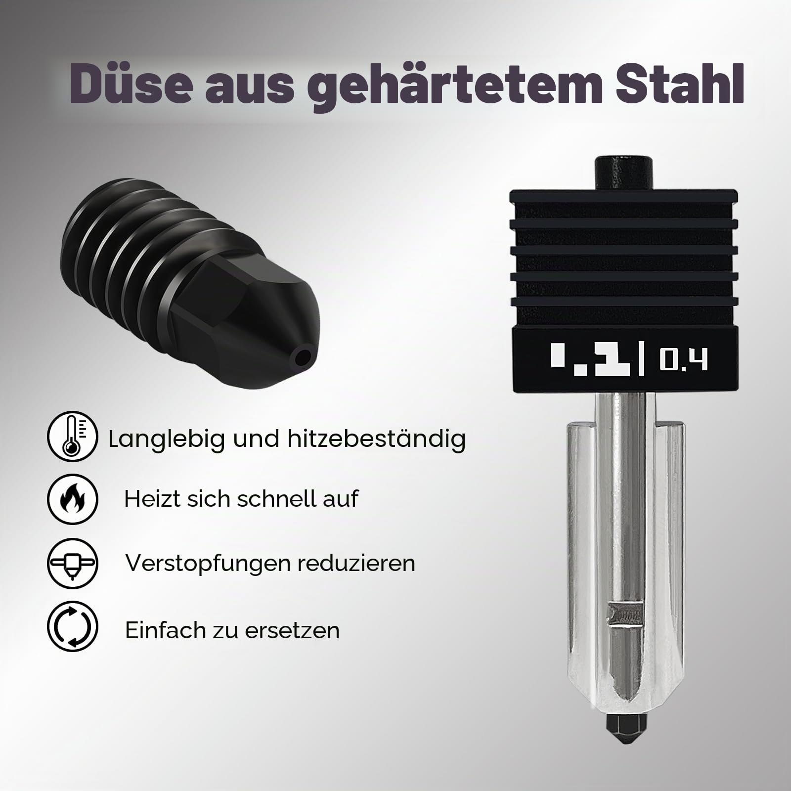 4 Stück Hot End Set für Bambu P2S/H2D/H2S/X2D/H2C/A1/A1 Mini mit 2 Stück 0.4mm und 1 Stück 0.2mm/0.6mm Abnehmbare gehärtete Stahldüse HotEnd Extruder Druckkopf für Bambu Lab 3D-Drucker Zubehör