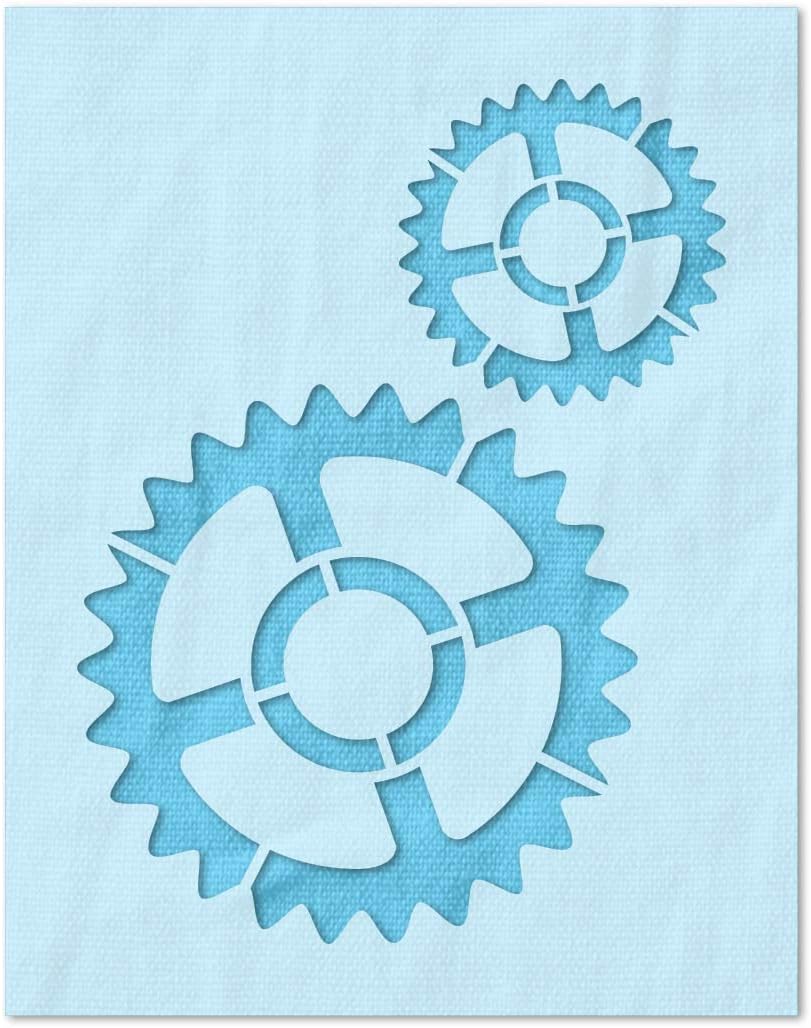 Stencil Stop Gears Stencil - Reusable for DIY Projects, Painting, Drawing, Crafts - 14 Mil Mylar Plastic (13.5 x 18 inches)