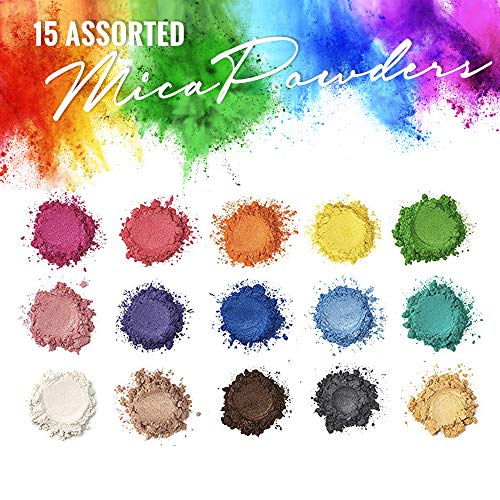 Pixiss Epoxy Resin Dye, Mica Powder, 15 Powdered Pigments Set, Soap Dye, Hand Soap Making Supplies, Eyeshadow And Lips Makeup Dye, Slime Pigment #TOP1
