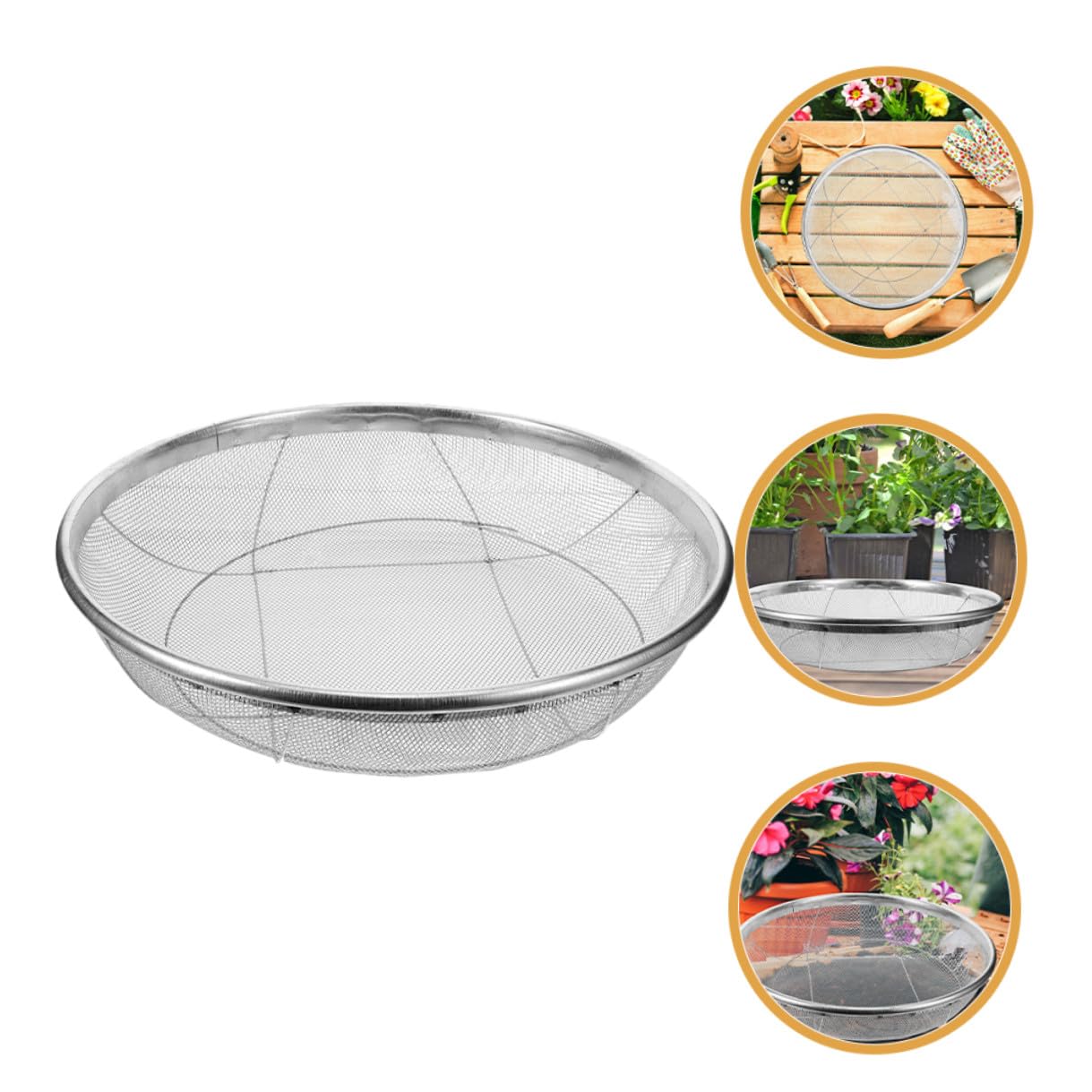 Gatuida Setaccio per Terreno in Acciaio Inox 42 Cm, Setaccio a Maglie 2 Mm per Giardinaggio, Filtro Manuale per Rocce e Sabbia, Utensile Leggero per Orto e Attività All’aperto