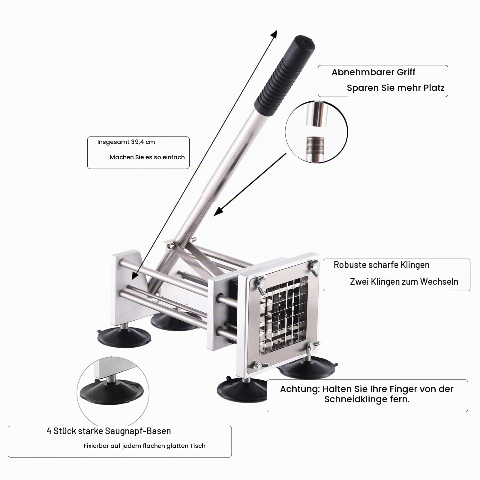 Pommes Frites Schneider, Canirologas Professional Pommesschneider Edelstahl Kartoffelhacker Kartoffelchip Cutter mit 2-Klingen für Kartoffel Karotte Gurke Vegatable