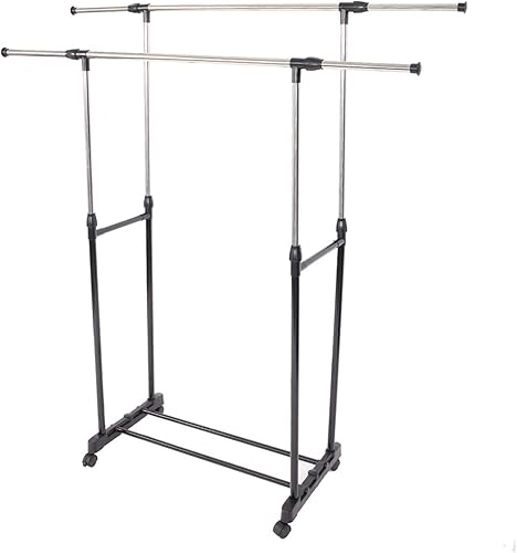 YUFUDE Perchero estándar de doble barra para colgar ropa organizador de ropa con ruedas