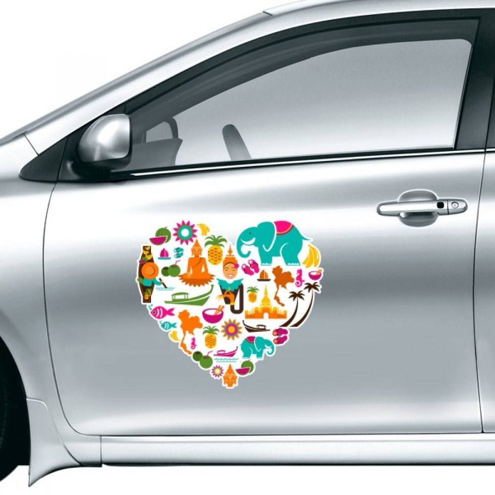 Autocollant voiture Thaïlande de 50cm sticker carrosserie éléphant art traditionnel