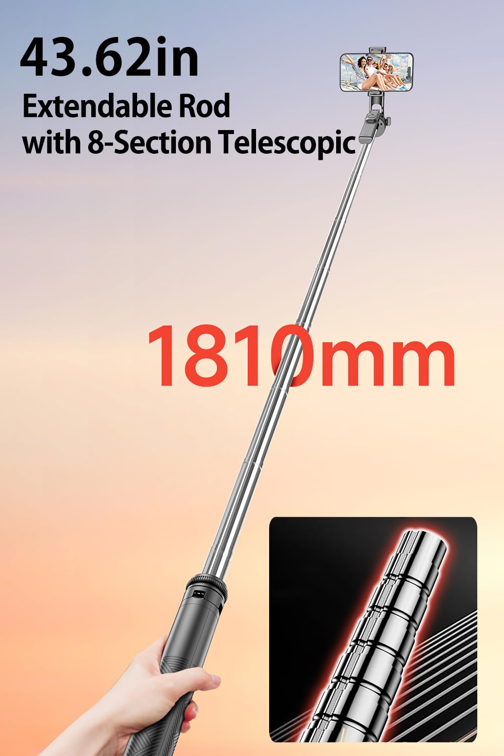 Trípode para selfie, trípode extensible para teléfono y palo selfie con soporte desmontable para teléfono y control remoto inalámbrico, trípode de teléfono compatible con todos los teléfonos