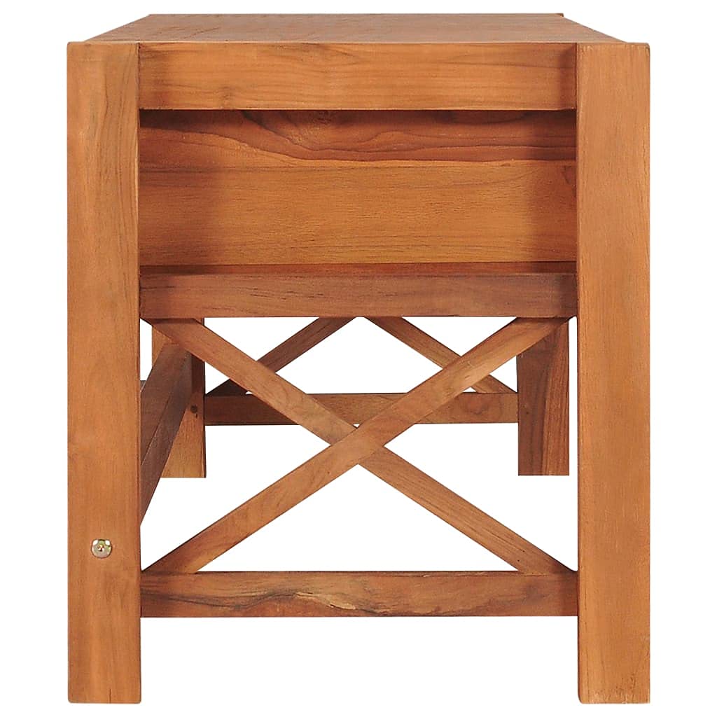 Szafka pod telewizor z naturalnego drewna tekowego, 140 x 40 x 45 cm, z 2 szufladami, rustykalny mebel do salonu, stojak na sprzęt AGD i przedmioty dekoracyjne, konstrukcja X