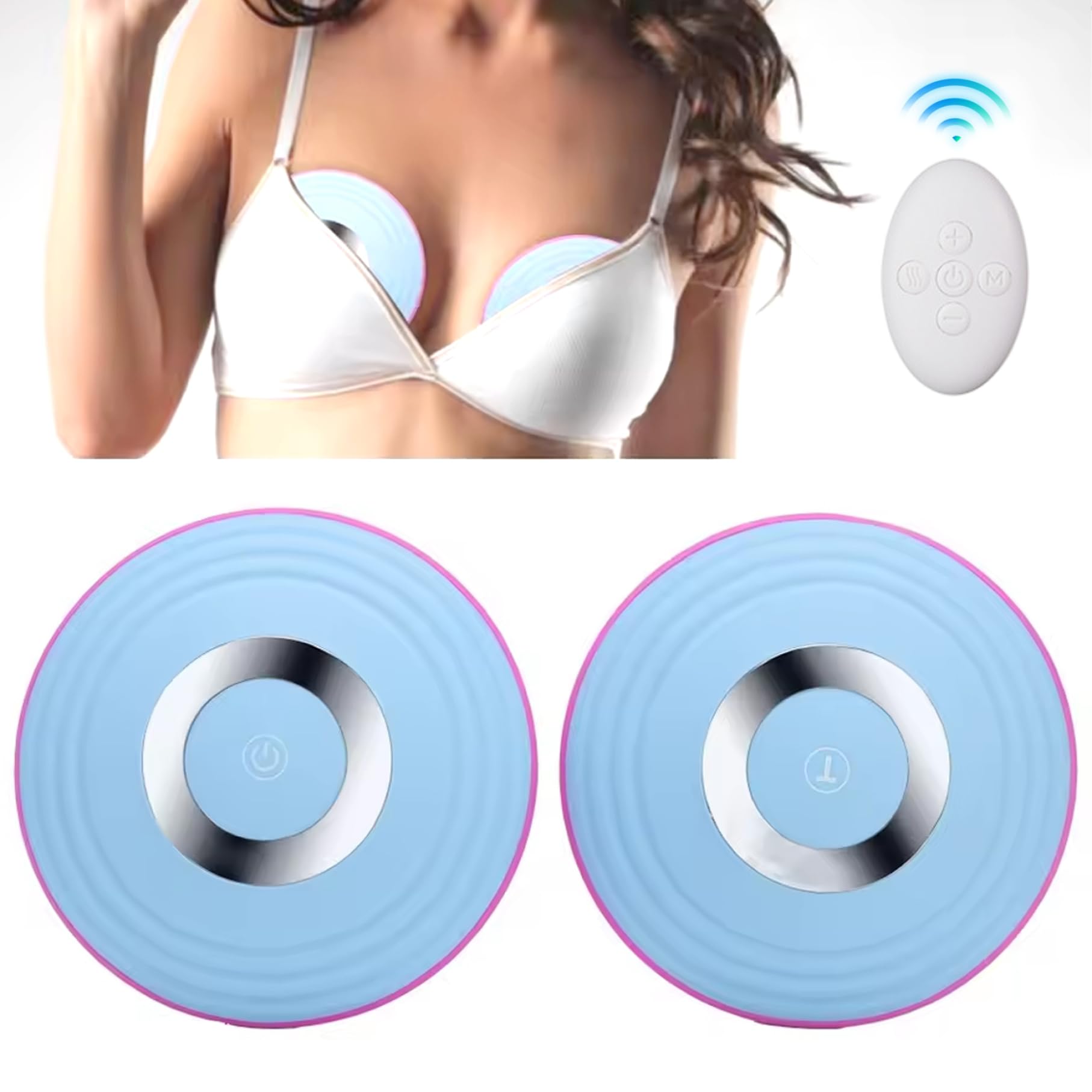 Masseur de sein en silicone à lumière rouge et bleue à 3 modes avec télécommande électrique sans fil rechargeable, points d'acupuncture, amélioration du sein pour les femmes | Masseurs de cellulite