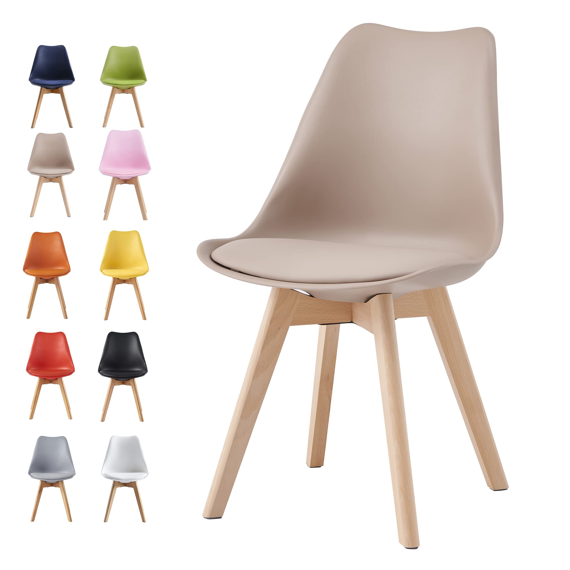 mcc direct Dining Chairs Wooden Legs Soft Cushion Pad Stylish DELUXE Retro Lounge Dining Office EVA (Brown) โ image 1