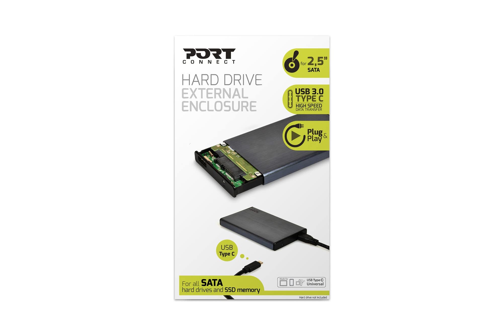 Port Connect - Box esterno USB tipo C per hard disk SATA da 2,5"