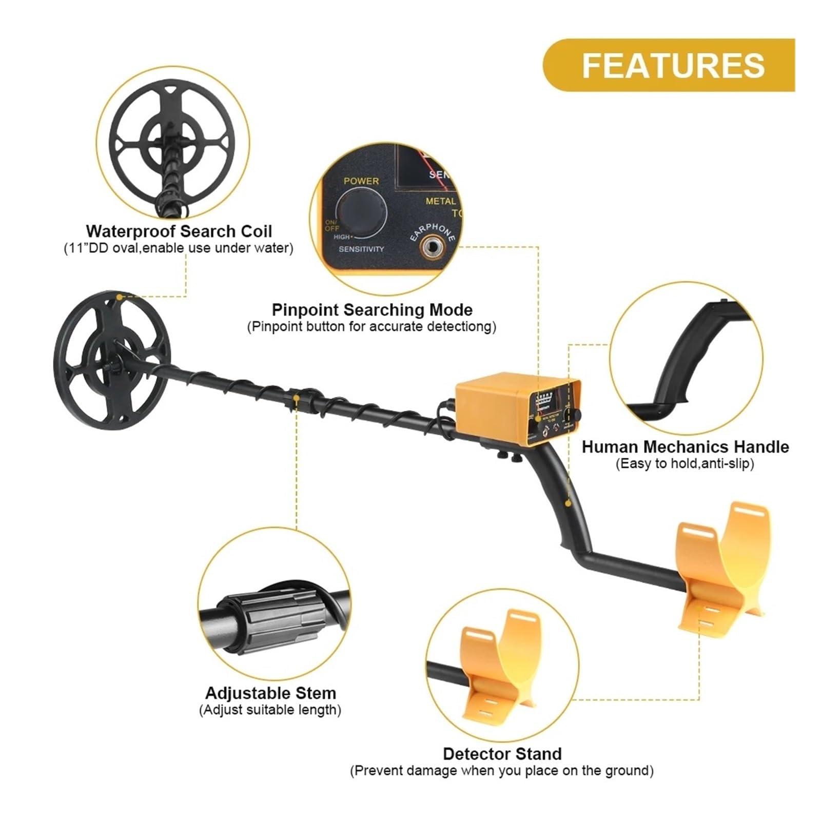 Wykrywacz metalu, TC-200Y Wykrywacz metali Underground Wire Iron Metal Gold Detector Regulowany tracker do wyszukiwania skarbów