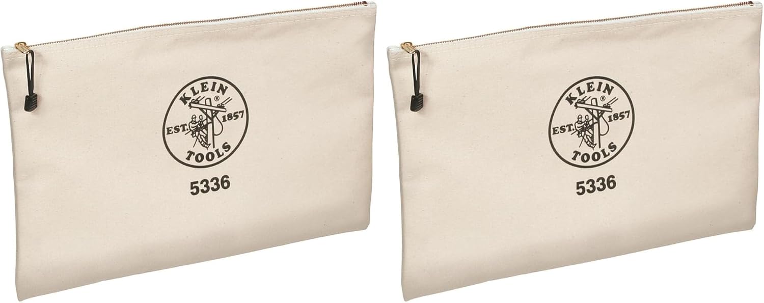 Klein Tools 5336 Zipper Bag, Canvas Contractor's Portfolio is Tough No. 10 Canvas to Resist Tears, Great for Carrying Contracts and More (Pack of 2)