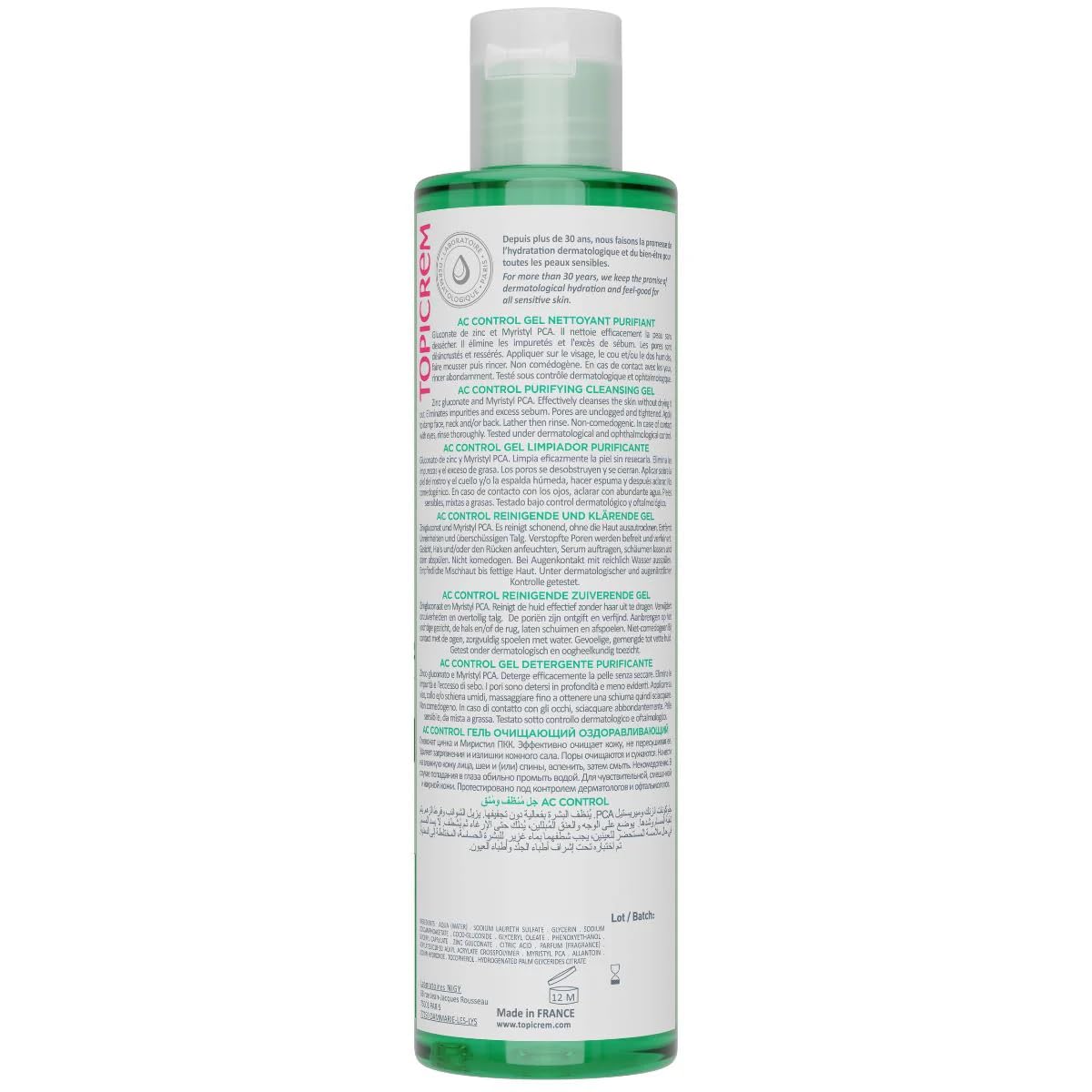 Topicrem - AC Gel Nettoyant Purifiant - Nettoie, Démaquille, Purifie - Peaux Sensibles, Mixtes à Grasses, Adolescents et Adultes - Fabrication Française - 400 ml