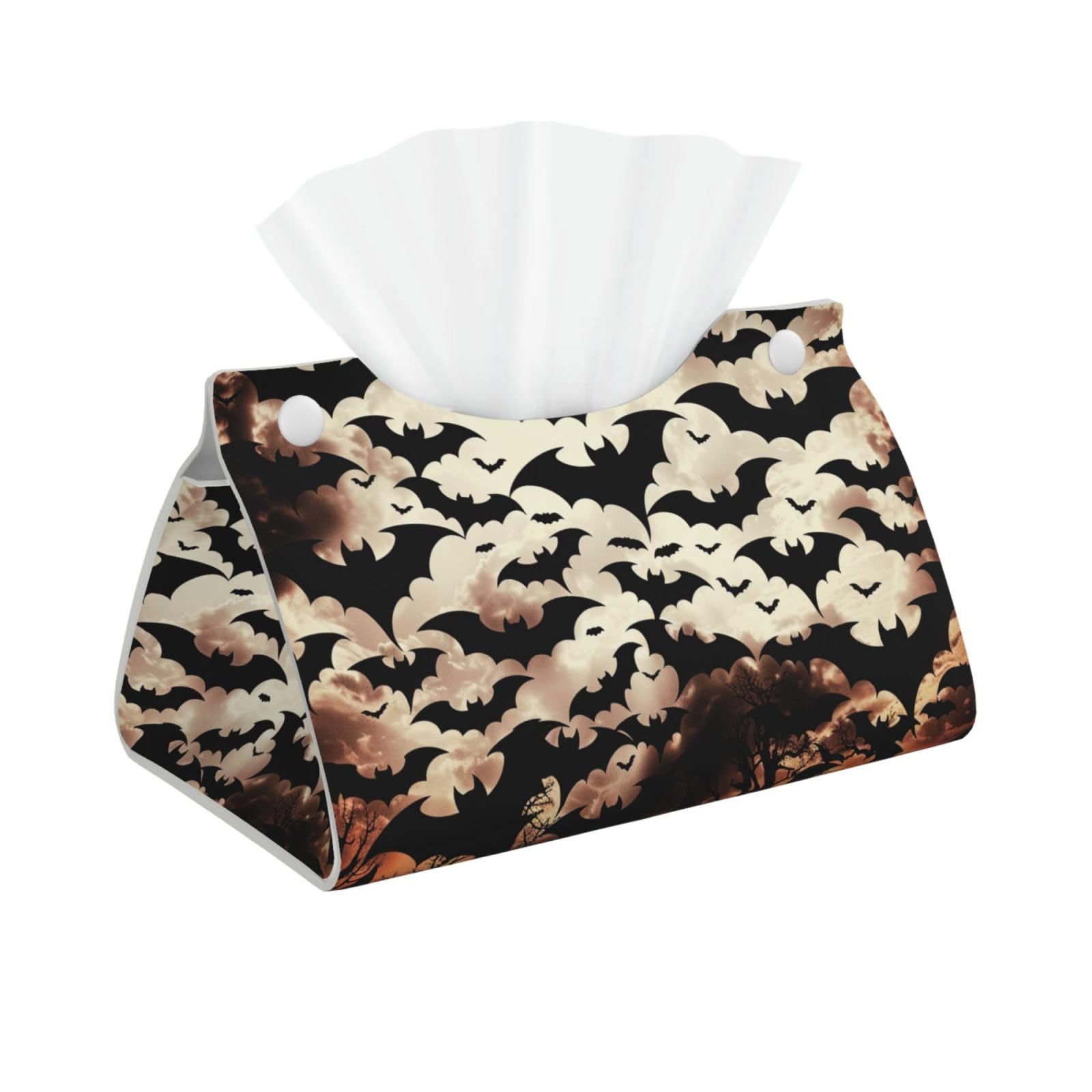 Halloween Flying Bats Print Tissue Box Cover Foldable Tissue Storage Box Leather Tissue Cube Box Holder for Living Room Bedroom Office Car Home Decor