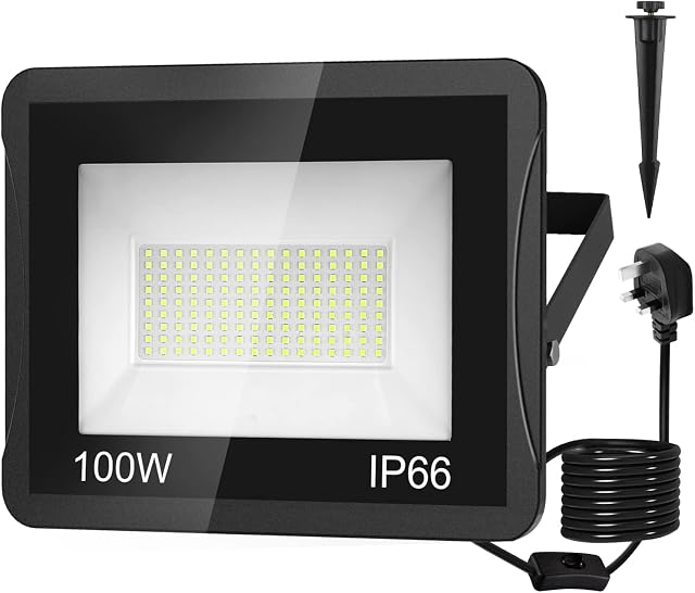 NATPOW 100W LED Floodlight Outdoor Security Light, IP66 Waterproof 9000LM, 6000K Daylight White Upgrade Flood Lights Wall Light for Front Door, Warehouse, Parking Lot, Yard, Roads, Streets(1 Pack)