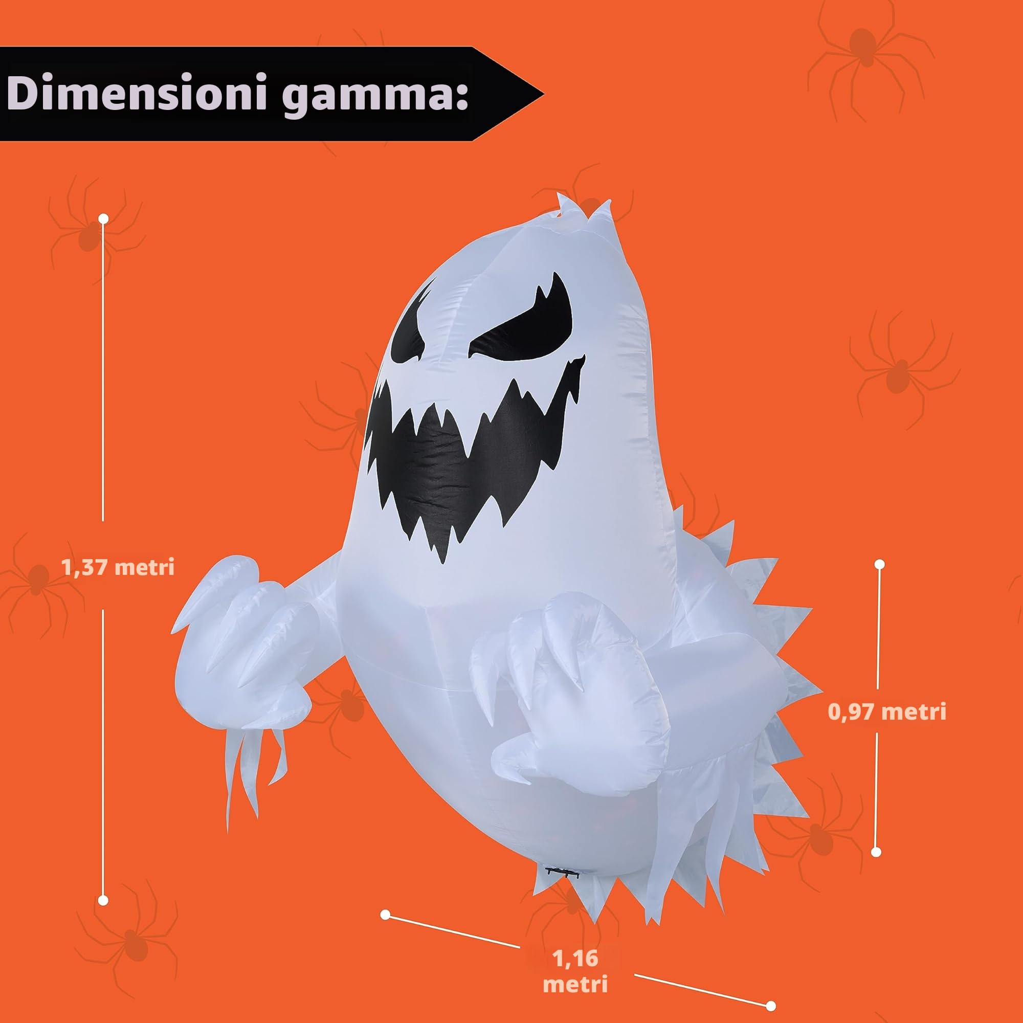 Joiedomi Decorazione gonfiabile per esterni con fantasma di Halloween, altezza 1,5 m, con LED rotante, decorazione spaventosa per Halloween, decorazione per finestre