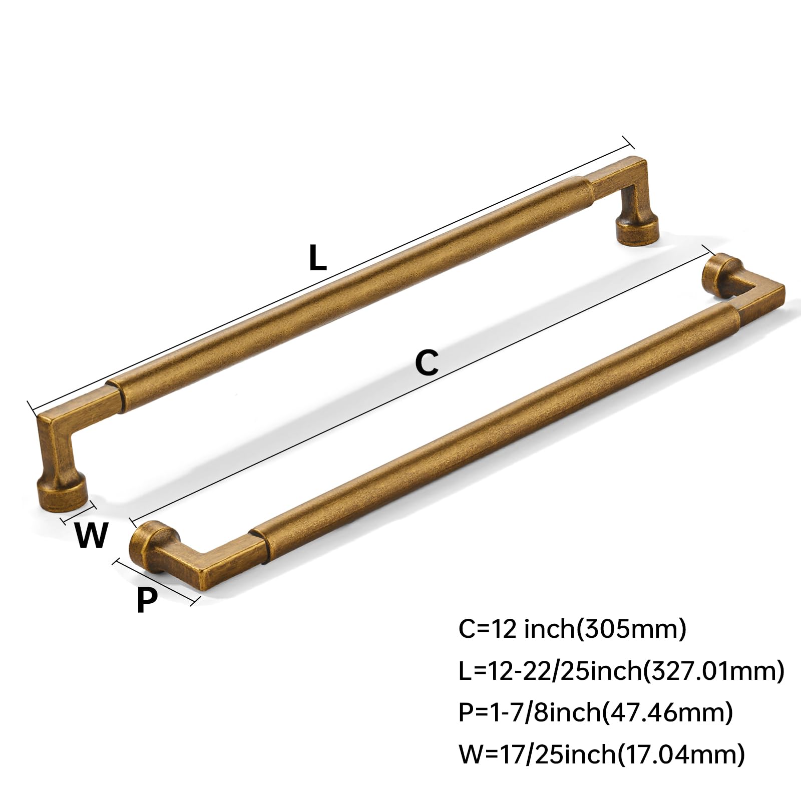 KHTUMEWARE-80345 Antique Brass Appliance Pulls CTC 12 in (305 mm) in Antique Brass — KHTUMEWARE