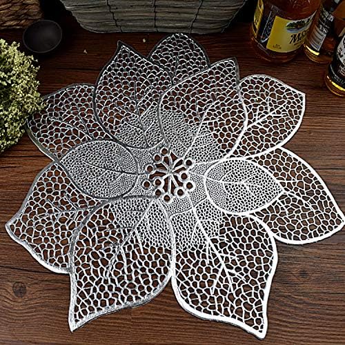 Hosoncovy 4 Pack PVC Placemats Lotus Placemats Waterproof Oilproof Table Placemats Set of 4 Decorative Placemats for Home Table Wedding Party (Silver) - Image 4