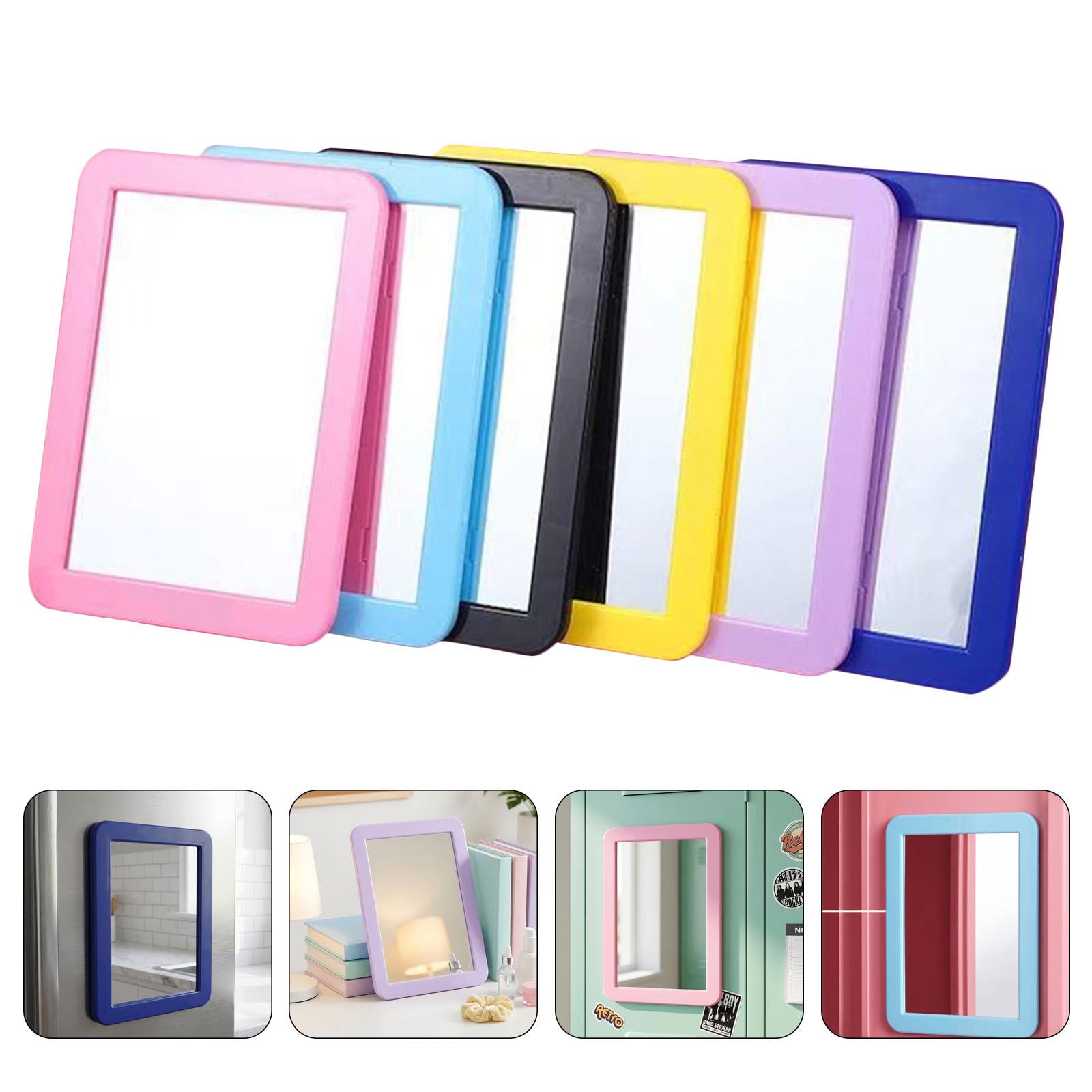 6 Piezas Espejo Magnético para Armario, Espejo Irrompible de Plástico, Rectangular, Bordes Redondeados, Instalación Magnética, para Taquillas y Baños, para Estudiantes, 7x5