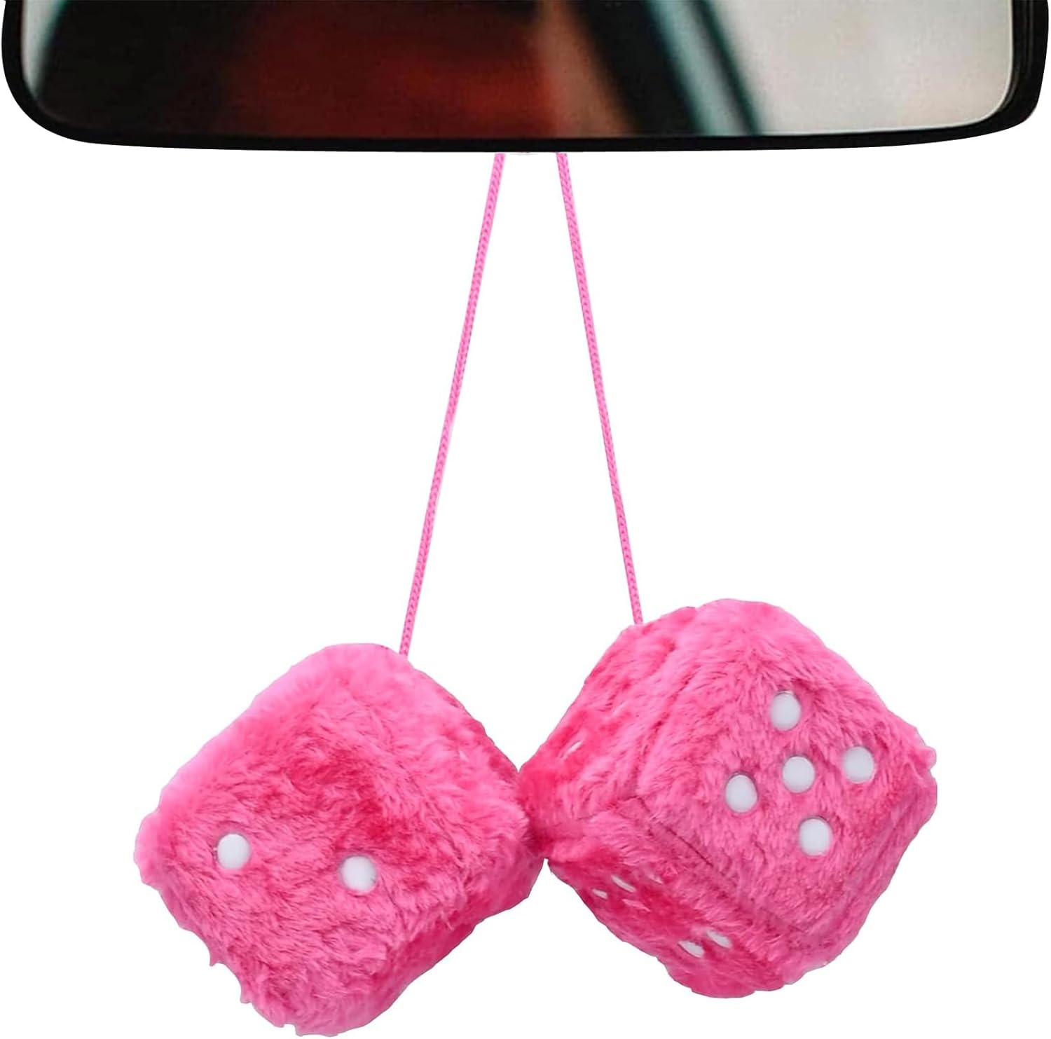 1 Pair Fluffy Dice for Car Hanging Fluffy,Retro Car Mirrior Hanging