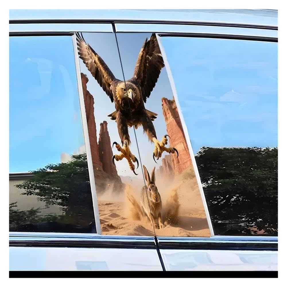 Dabhuoc One Color Car Parts 2Pcs Car Window Pillar Stickers Eagle And Rabbit Pattern Scratch Resistant Film