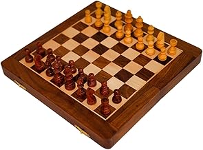 Ajuny Magnetisches Schachspiel aus Holz, Dame Brettspiel mit Aufbewahrungsfächern zusammenklappbares Schachbrettspiel für Kinder und Erwachsene, tragbares Reise Dame Puzzlespiel, 7 Zoll