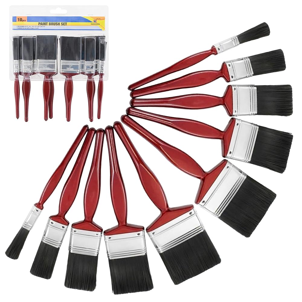 Bargains-Galore Black 10Pcs Professional Paint Brush Set - Painting Brushes | Tools Handle, Set Of 10 | Decorating Paint Brushes | For Walls And Ceilings, Ideal For Home & Workshop Use - Diy