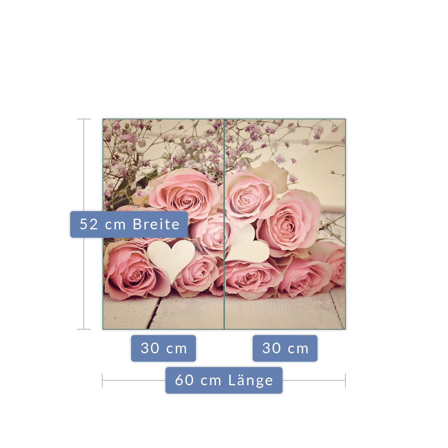 Herdabdeckplatte 2 teilig Ceranfeld Rosen Pink 2x30x52 Kochplatten Glas Küche