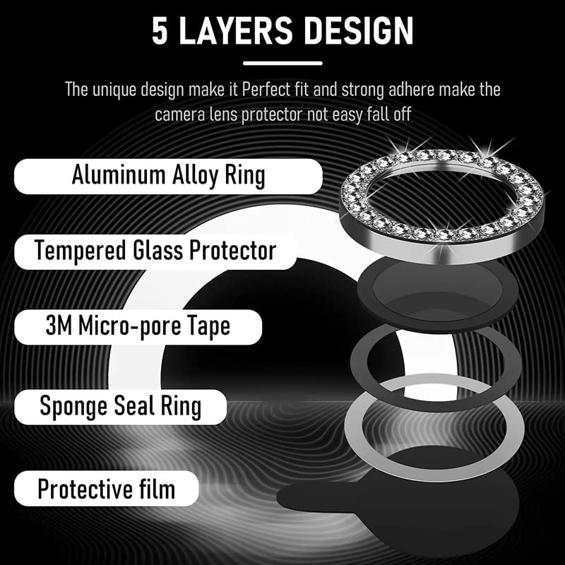 Image of Camera Lens Protector for iPhone 14 Pro /14 Pro Max Camera Lens Protector Tempered Glass Screen Protector, Anti-Scratch Aluminum Alloy 3D Lens Ring Cover (3 Pack, Black Diamond)