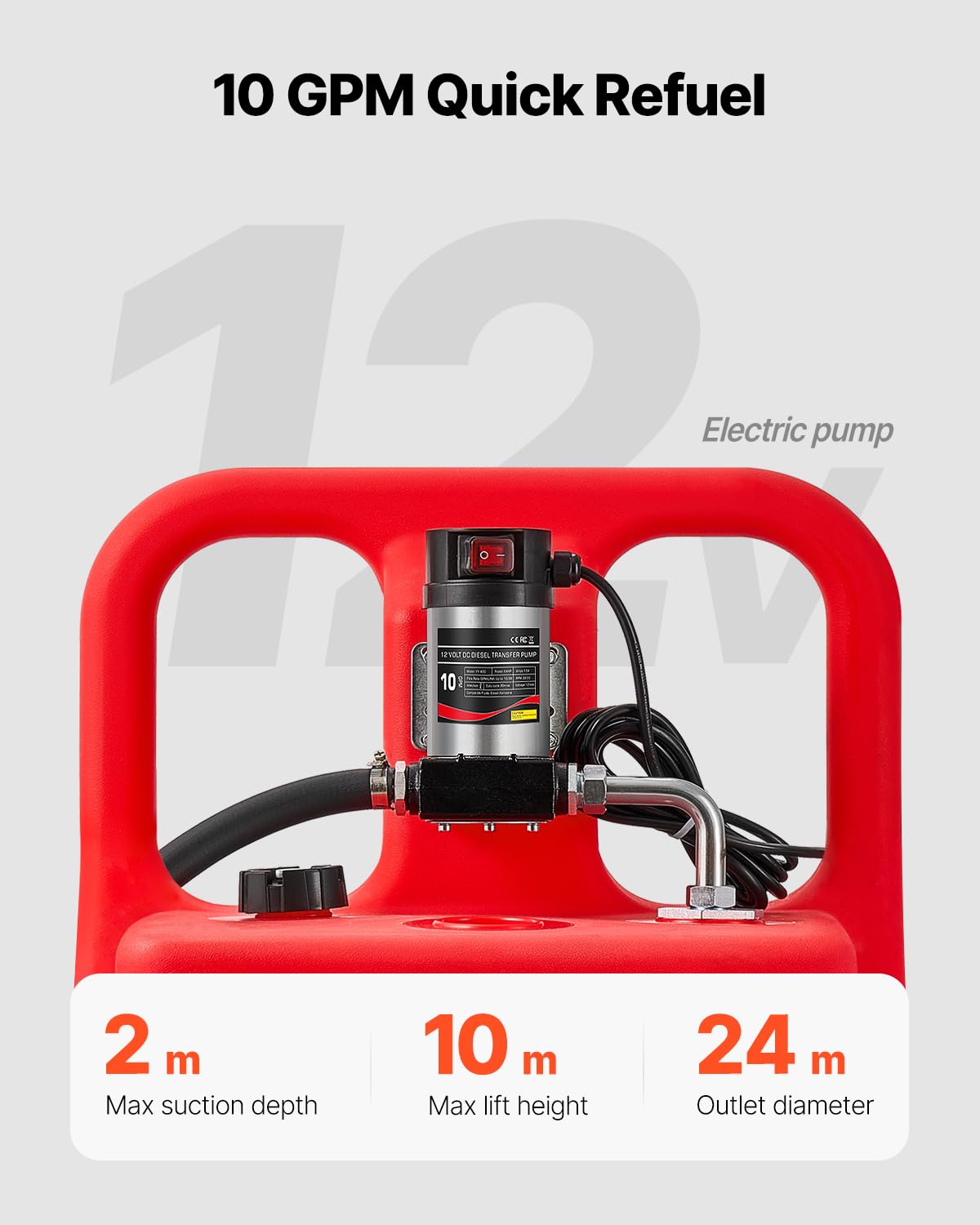 VEVOR Wózek paliwowy, 121 l, kanister na paliwo z pompą transferową paliwa 12 V DC, wąż doprowadzający i dysza 3,96 m, zbiornik gazu do łodzi motorowych, pojazdów terenowych, generatorów, diesla i