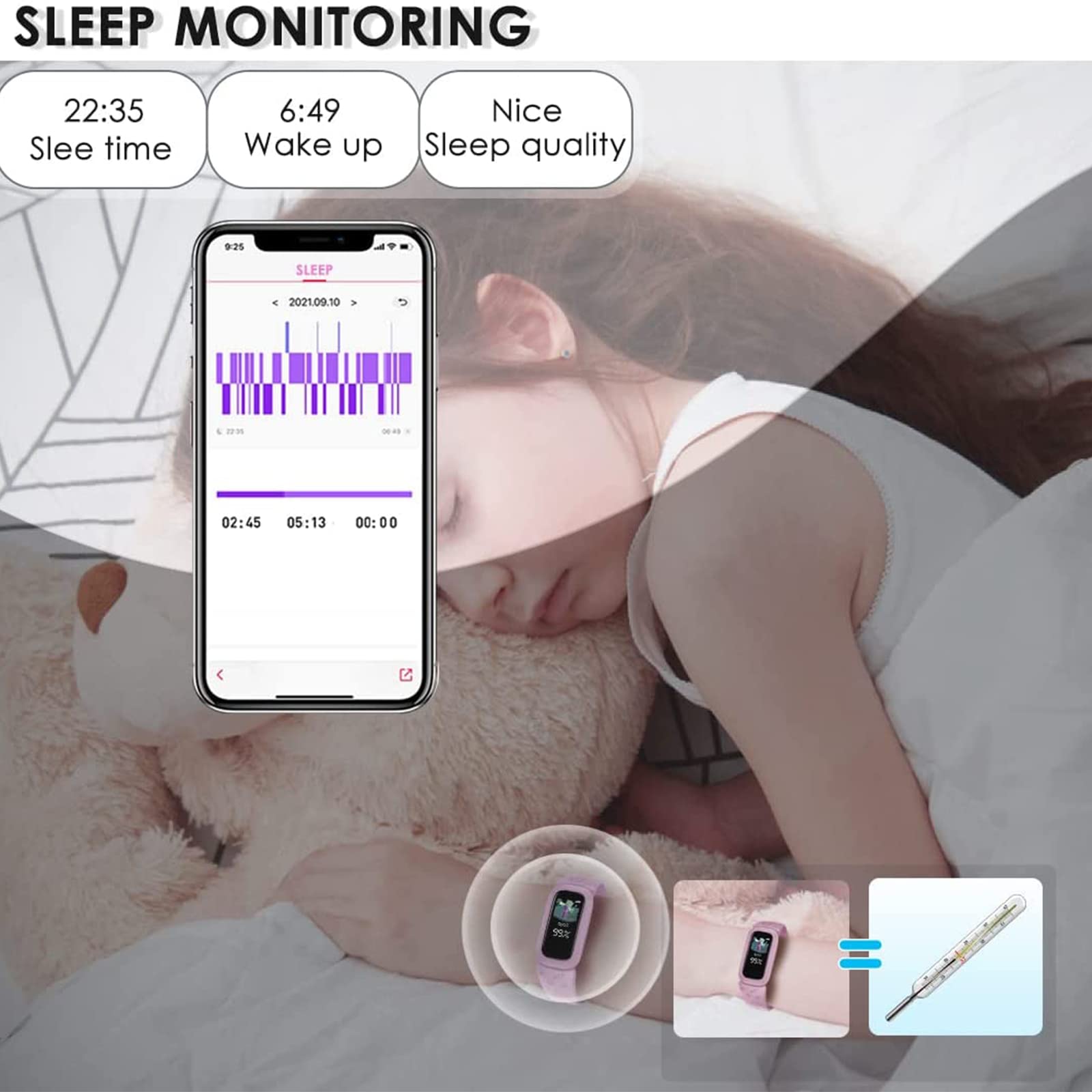 Wodoodporny smartwatch dla dzieci, dziewcząt, chłopców, nastolatków, monitor aktywności, krokomierz, monitor snu, budzik, monitor temperatury tlenu we krwi, opcjonalnie wielokolorowy