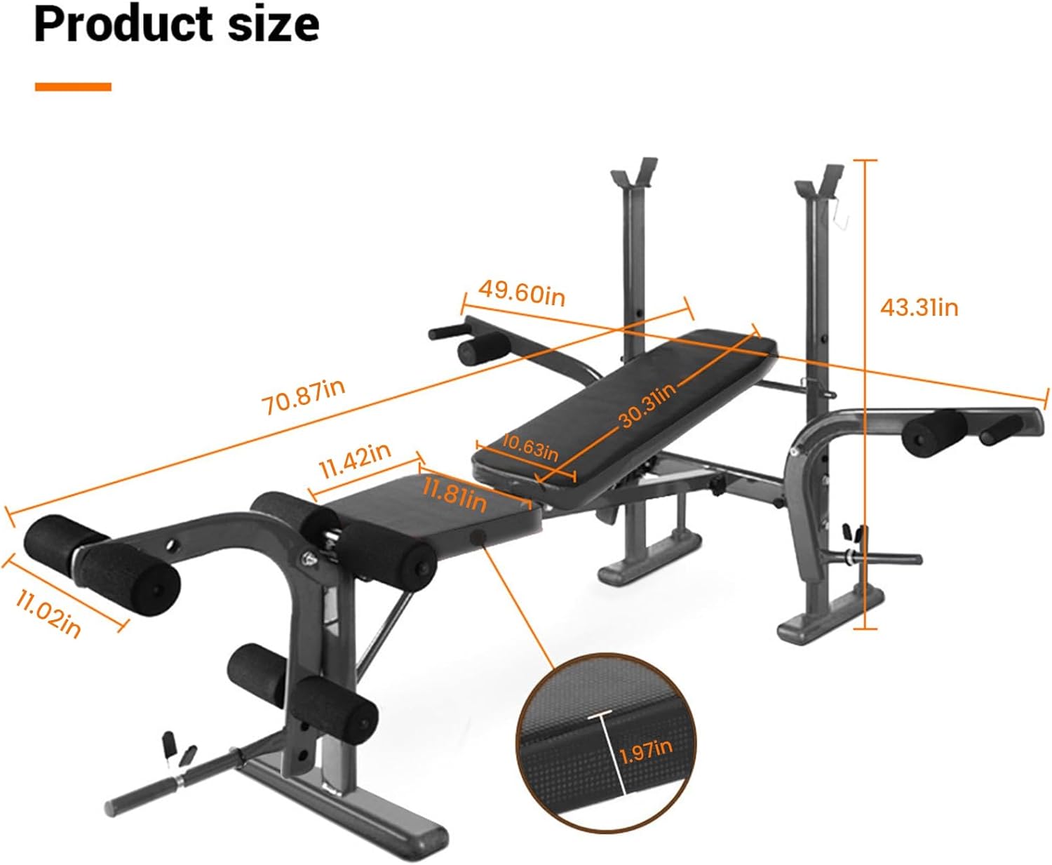 800LBS Adjustable Weight Bench, 4-in-1 Multi-Function Workout Bench with Leg Developer & Preacher Curl, Home Gym Strength Training Equipment