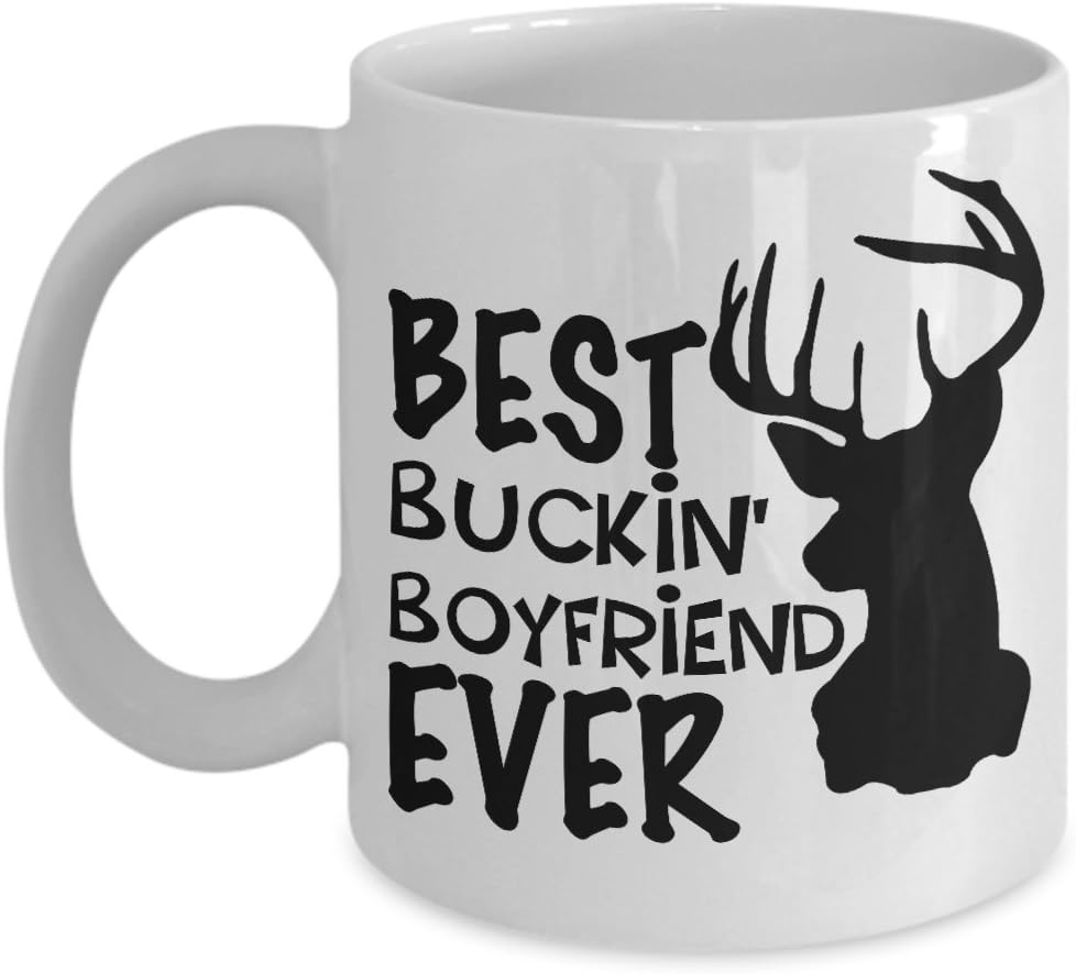 Best Buckin Boyfriend Mug - Deer Hunting Mug - Ceramic Coffee Cup With Funny Saying, Hilarious Gifts, Gag Gifts For Men - Inspirational Motivational A