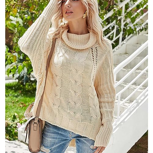 Malhas Femininas, Manga Comprida Oca Design Suéter de Gola Alta Sem Deformação Fibra Acrílica para L