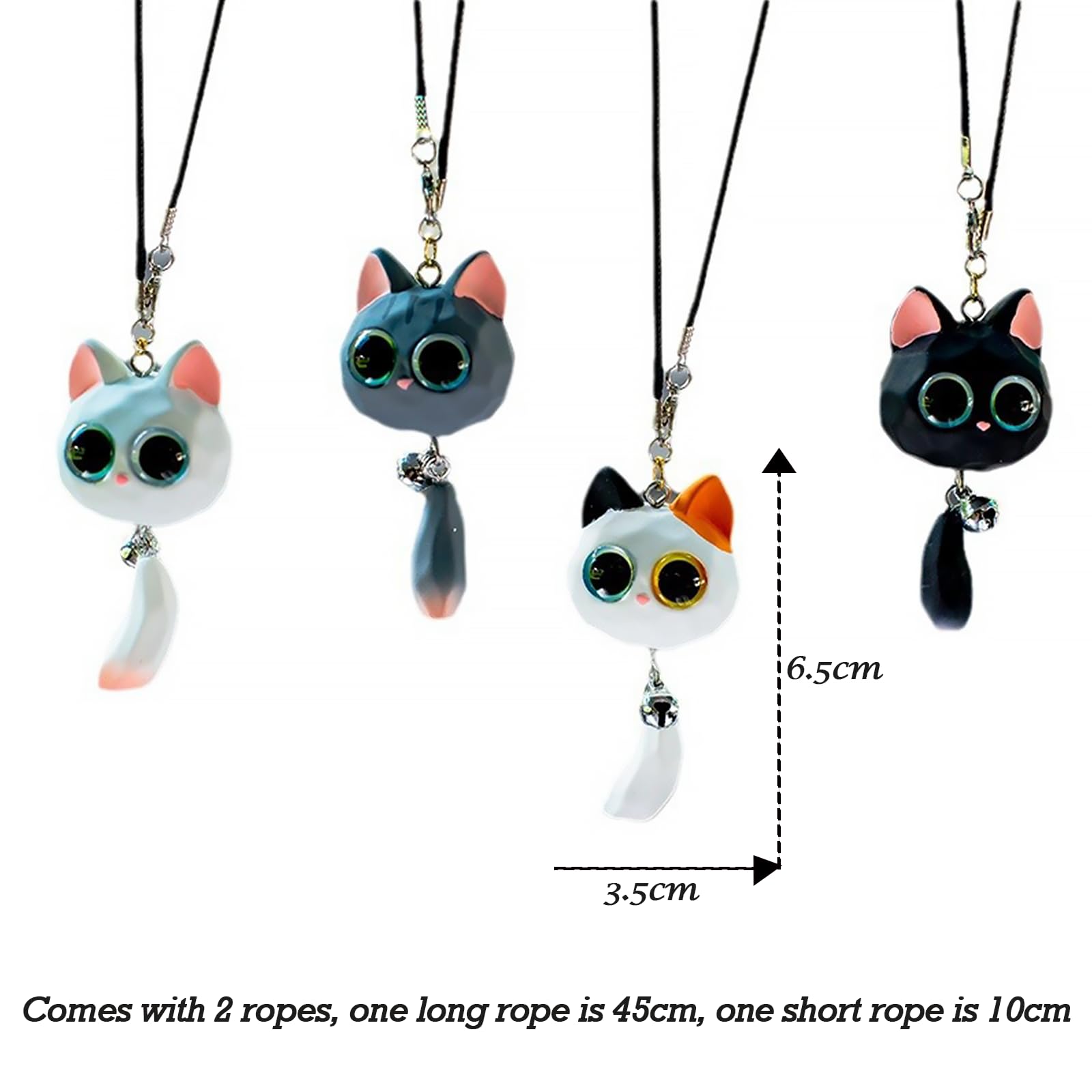 Pendentif Rétroviseur Chat Mignon Noir - Décoration Voiture, Cadeau Anniversaire, Pour Tous Modèles