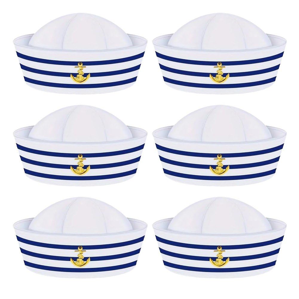 Glixoft 6pcs Sailor Hat Navy Hat Set Blue with White Sail Hats Unisex Photo Props Mardi Gras Party Funny Cosplay Costume Supplies Performs Accessories
