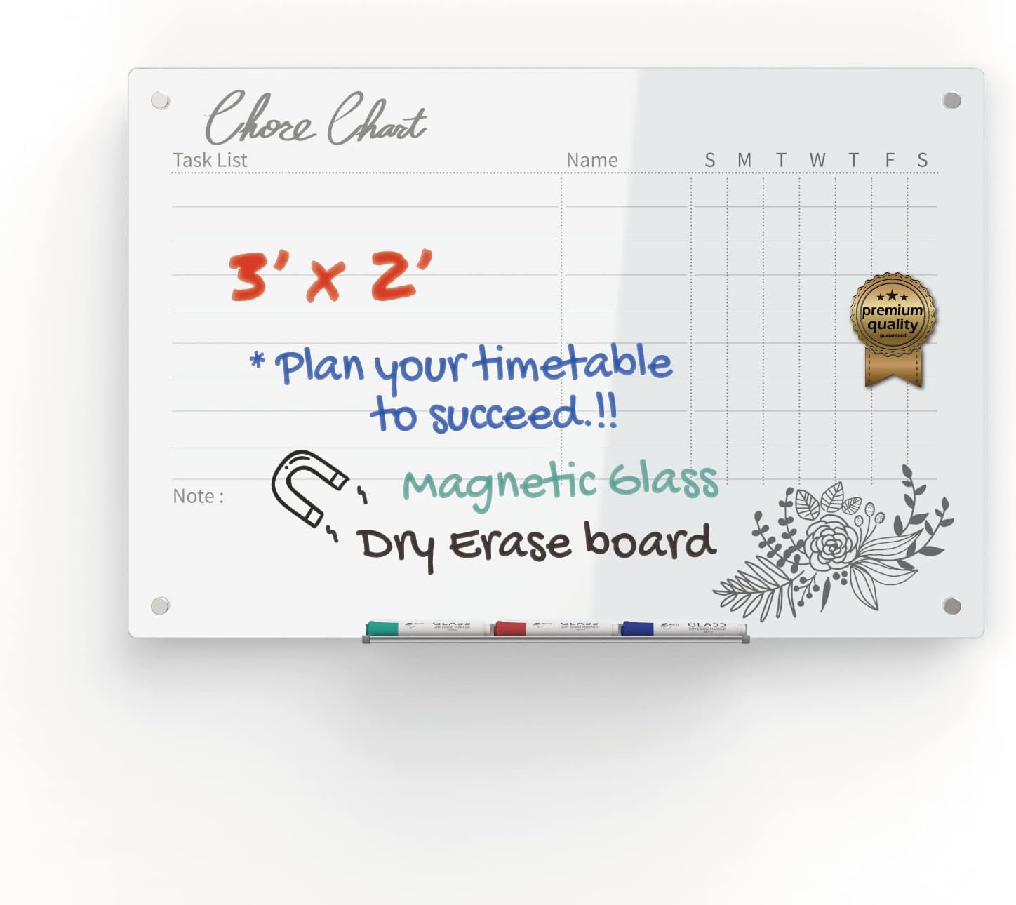 Audio-Visual Direct Magnetic Weekly Planner Dry-Erase Board for Wall - 24" x 36" - (Chore Chart, White)