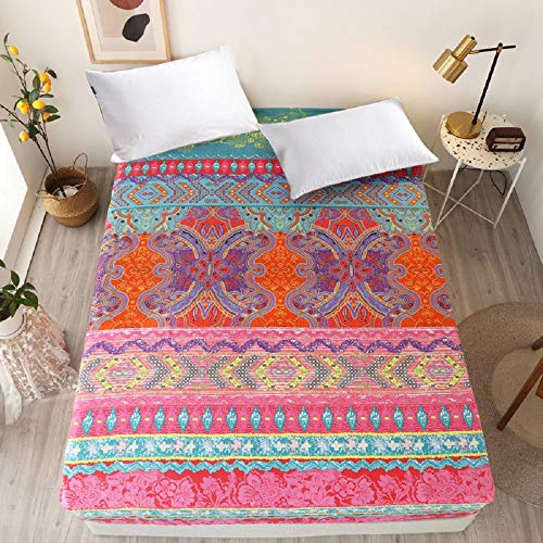Image of Bedding Fitted Sheet with Deep Pocket,Bohemian Printed Soft Fabric Bed Bottom Sheets (Red(Boho), Full)