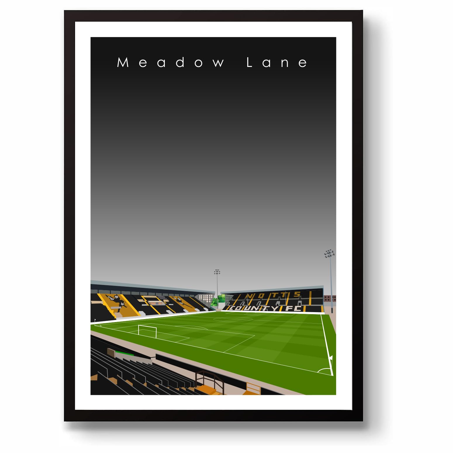 Grounddesigns Men's Black And White Notts County Fc Football Gift Meadow Lane Stadium Art Unframed A3 Print Ncfc