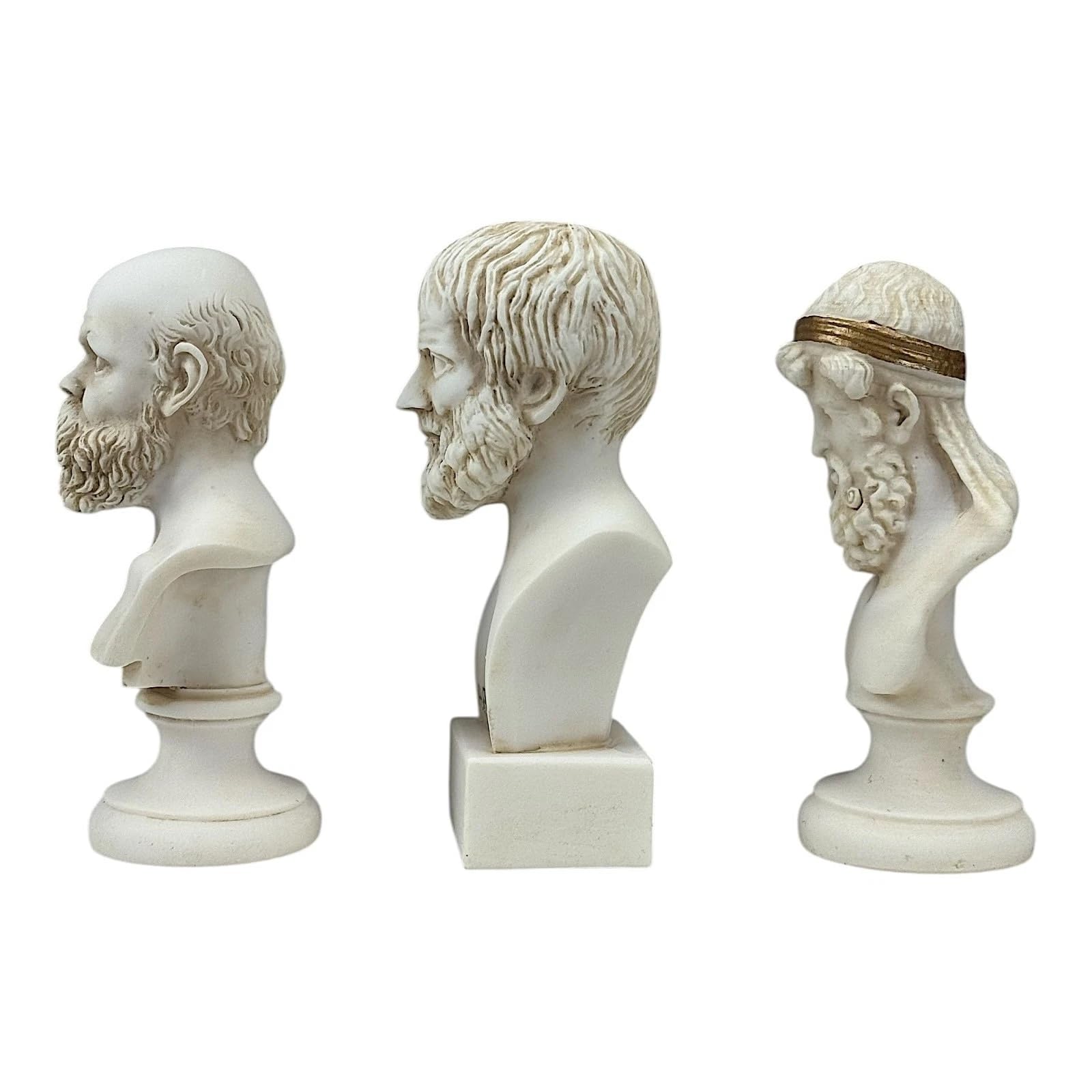 Set busto Socrate, Aristotele e Platone - Statue di filosofo greco | Sculture grigie in alabastro fuso a mano | Filosofia classica Home Decor
