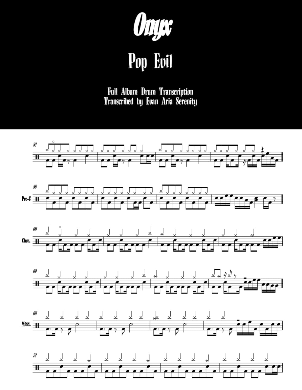 Pop Evil - Onyx: Full Album Drum Transcription (JDS Drum Transcription Books)