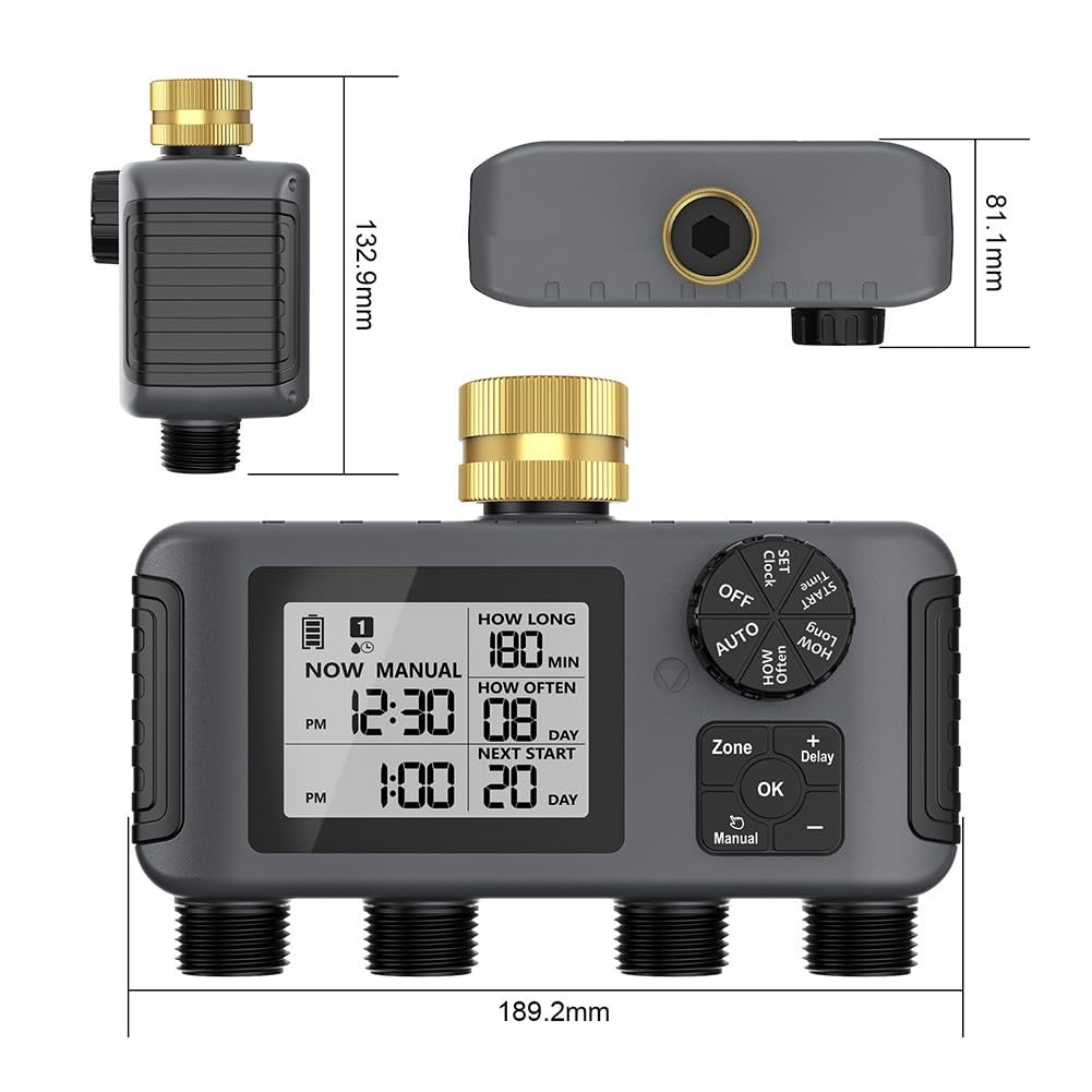 Timer automatico dell'acqua 4 controller di irrigazione con ritardo pioggia, tubo da giardino digitale rubinetto timer prato cura delle piante