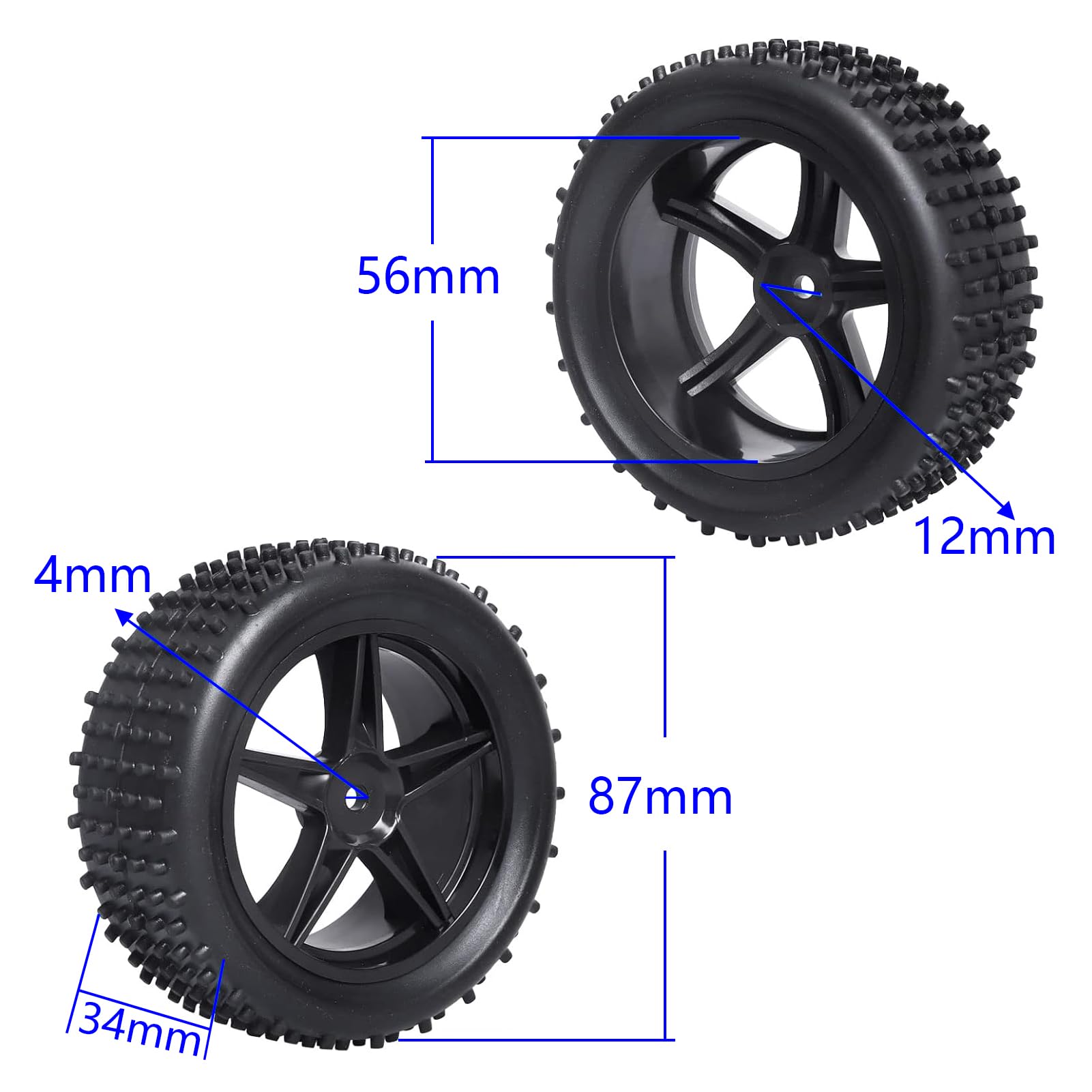 4Pcs Hobbyfire 12mm Hex RC Wheels and Tires All-Terrain 85mm/3.34