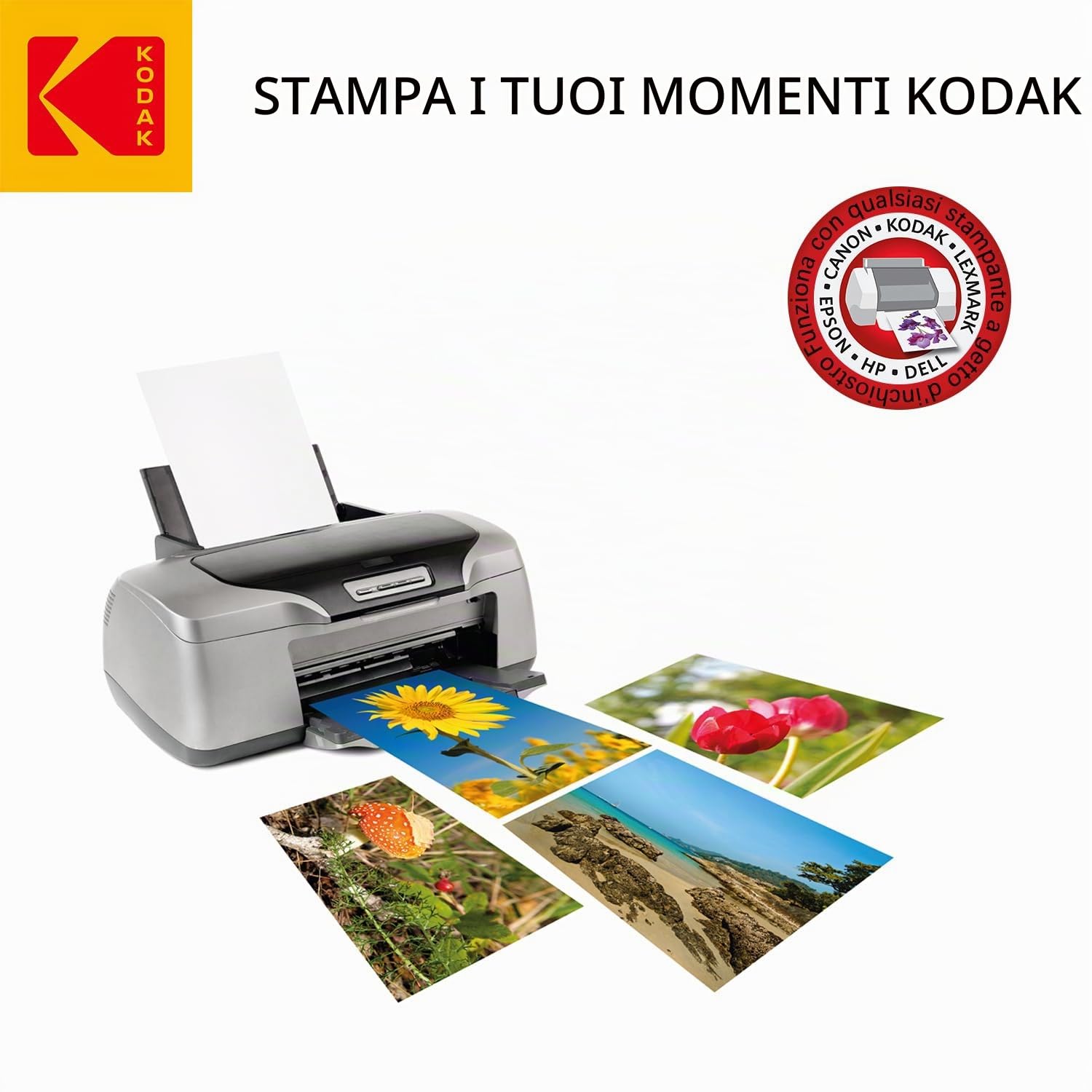 Kodak Carta Fotografica Gloss Insta Dry, A4, 180 g/m², 50 Fogli, Bianco