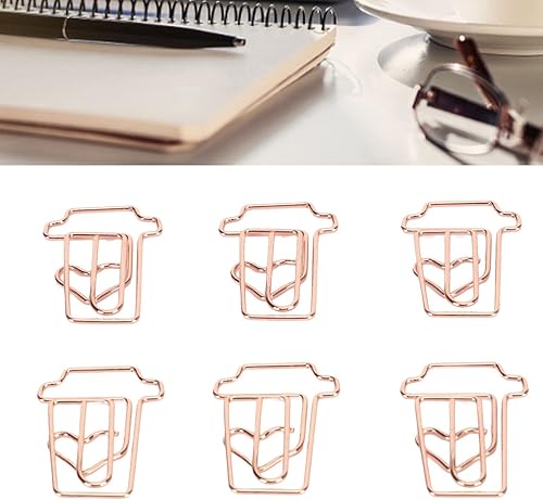 Miniatura 4 de 100 clips de papel de metal en forma de taza de café, bonitos marcadores de papel marcado documento organizador clip para suministros de oficina,