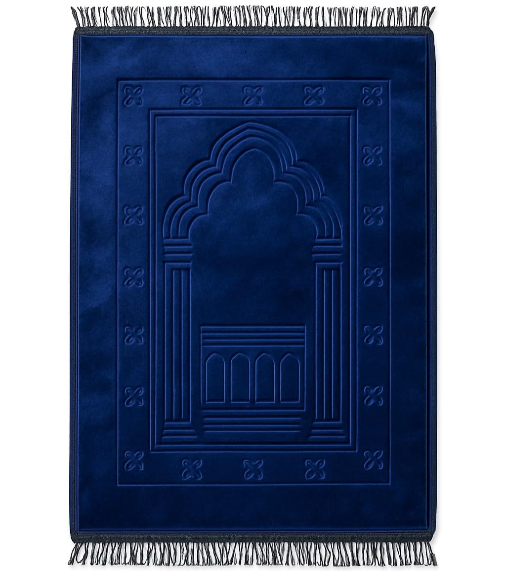 Aksamitna muzułmańska orientalna mata modlitewna, antypoślizgowa, wyściełana i gruba - 910 gramów (niebiesko-szary wzór 2, 80x120 cm)
