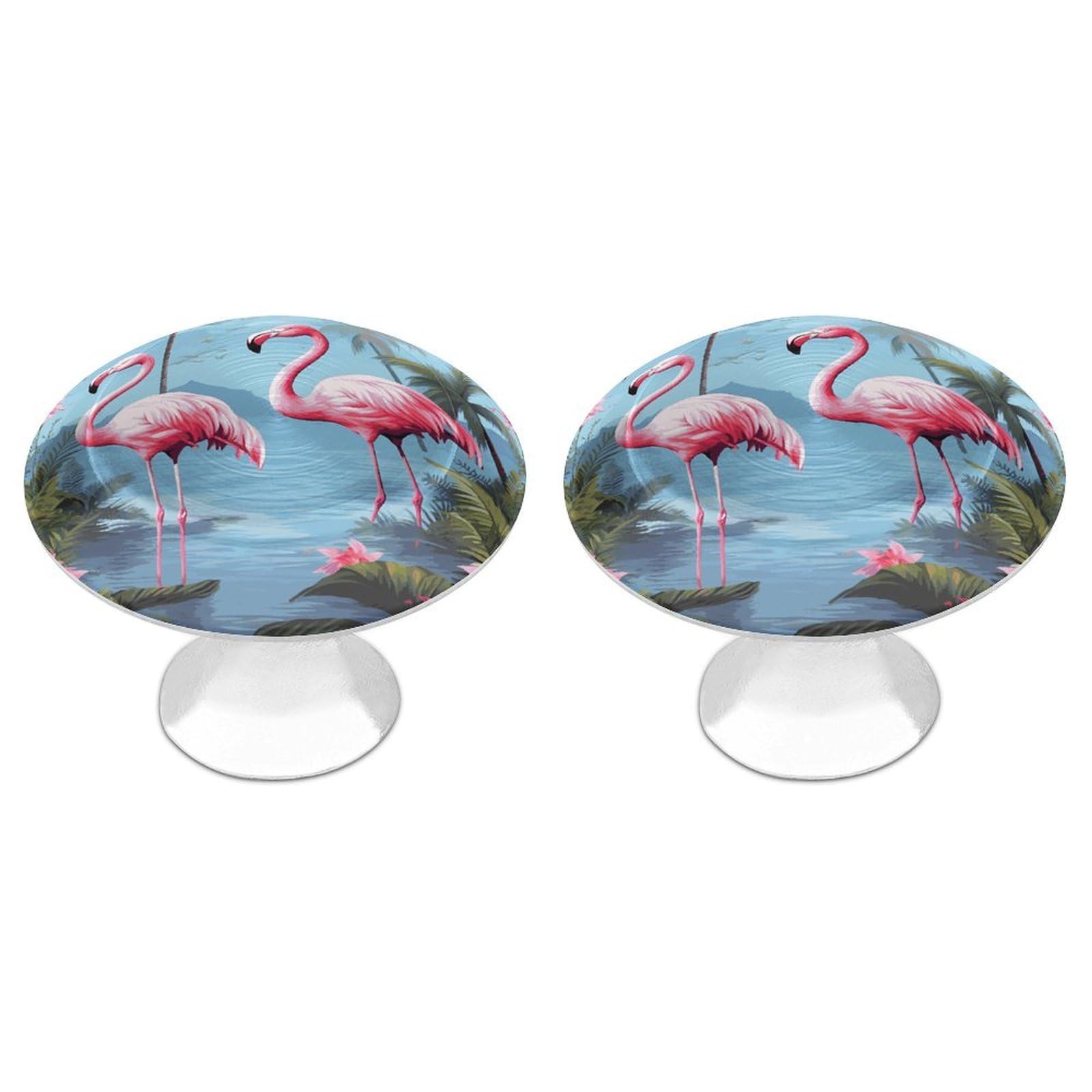 FekiLoot Tropical Flamingos Cabinet Knobs Personality Stainless Steel Round Drawer Handles Circle Modern Cabinet Handles Drawer Knobs for Kitchen Dresser Bathroom Cupboard Furniture