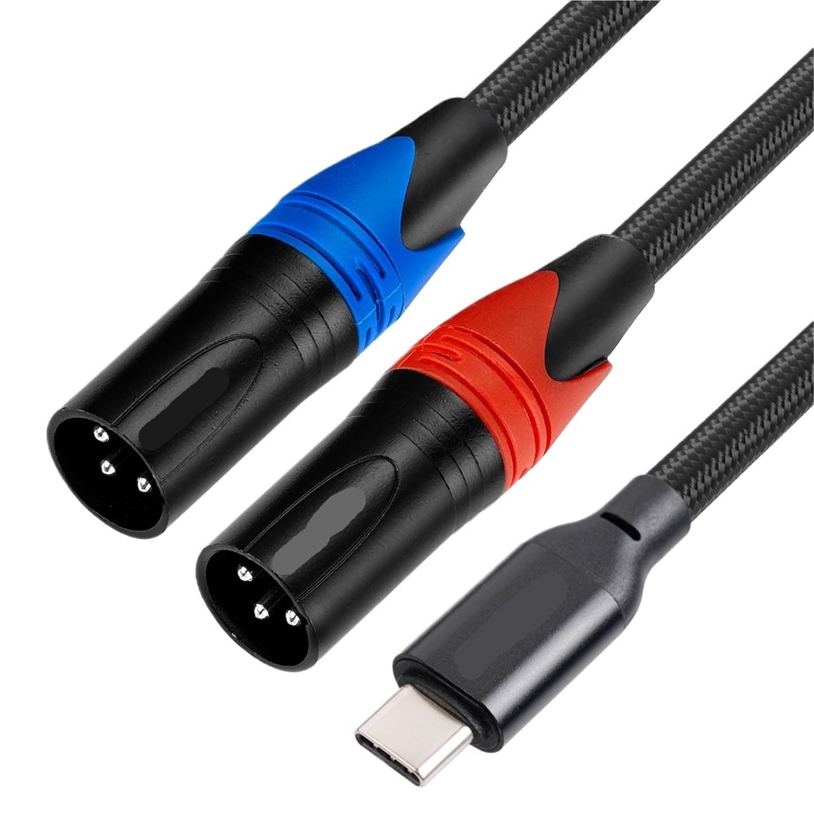 Pleciony kabel audio typu C na podwójny XLR OFC Aux, wbudowany chipset, 32 bit, folia 384 kHz, pleciony ekranowany (model A, 3 metry)