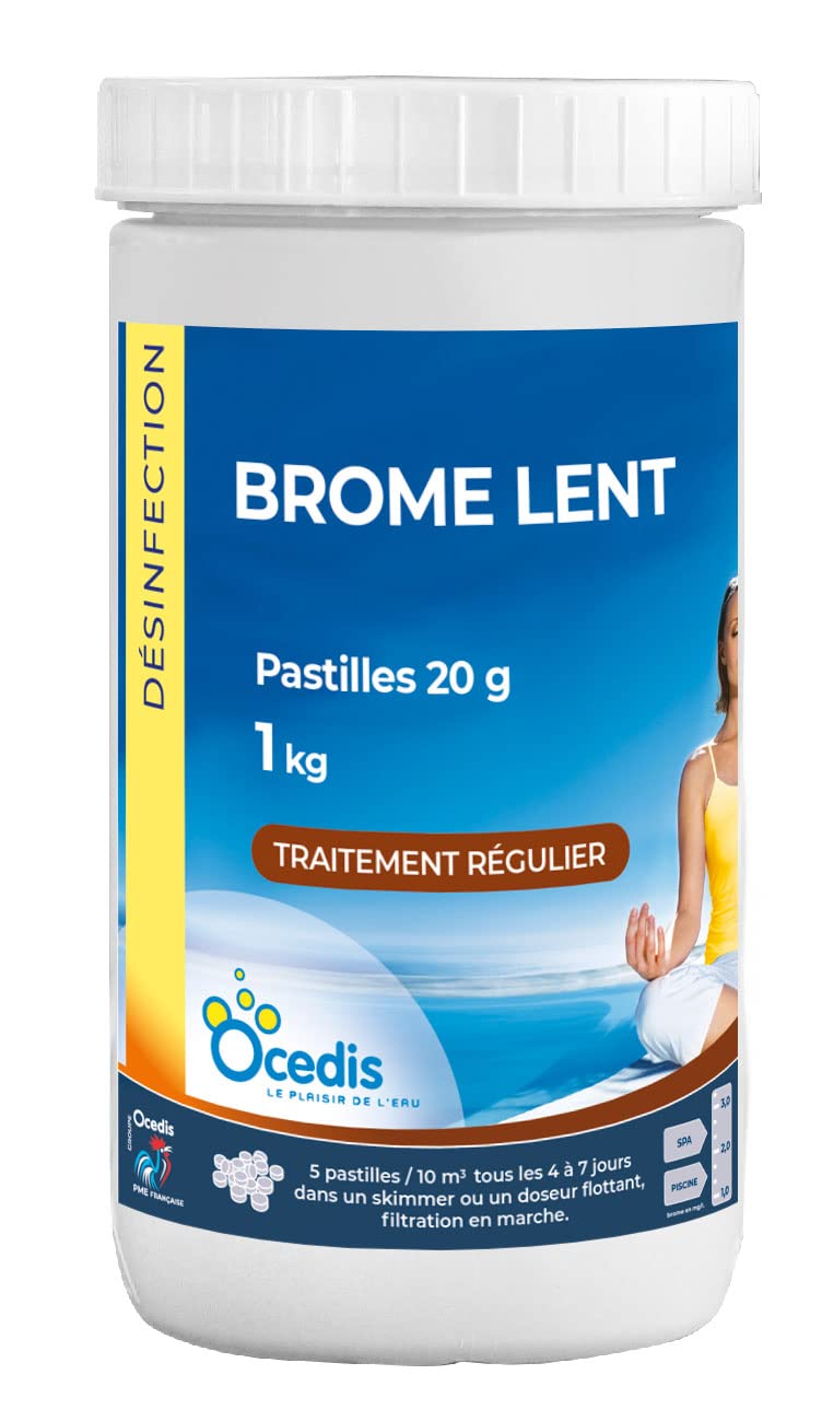 OCEDIS Brome Lent Pastilles 20g - 1kg | Désinfection Régulière - Dissolution Lente + 10 Tests HPS OFFERTS 6 en 1