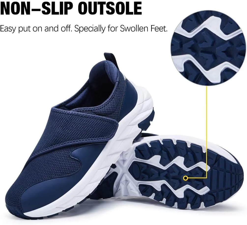 Men Diabetic Shoes Wide Width Shoes with Adjustable Closure for Swollen Feet Non-Slip Air Cushion Bottom Sneakers - Image 2