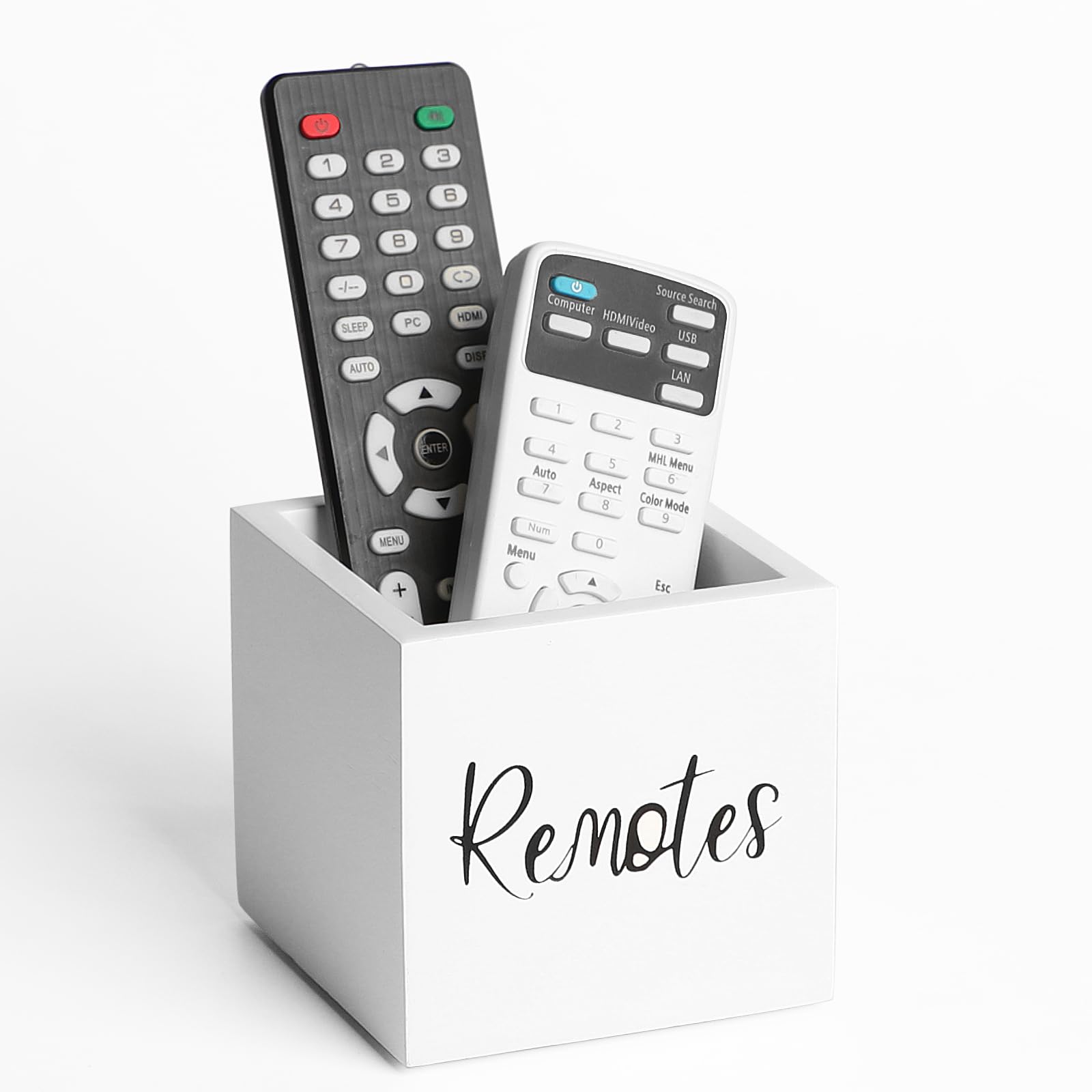 LBEMEY Wood Remote Control Holder, TV Remote Control Organizer for Home Bedroom Table, Multi-Purpose Desktop Storage (White, S,for 2 or 3 Remote